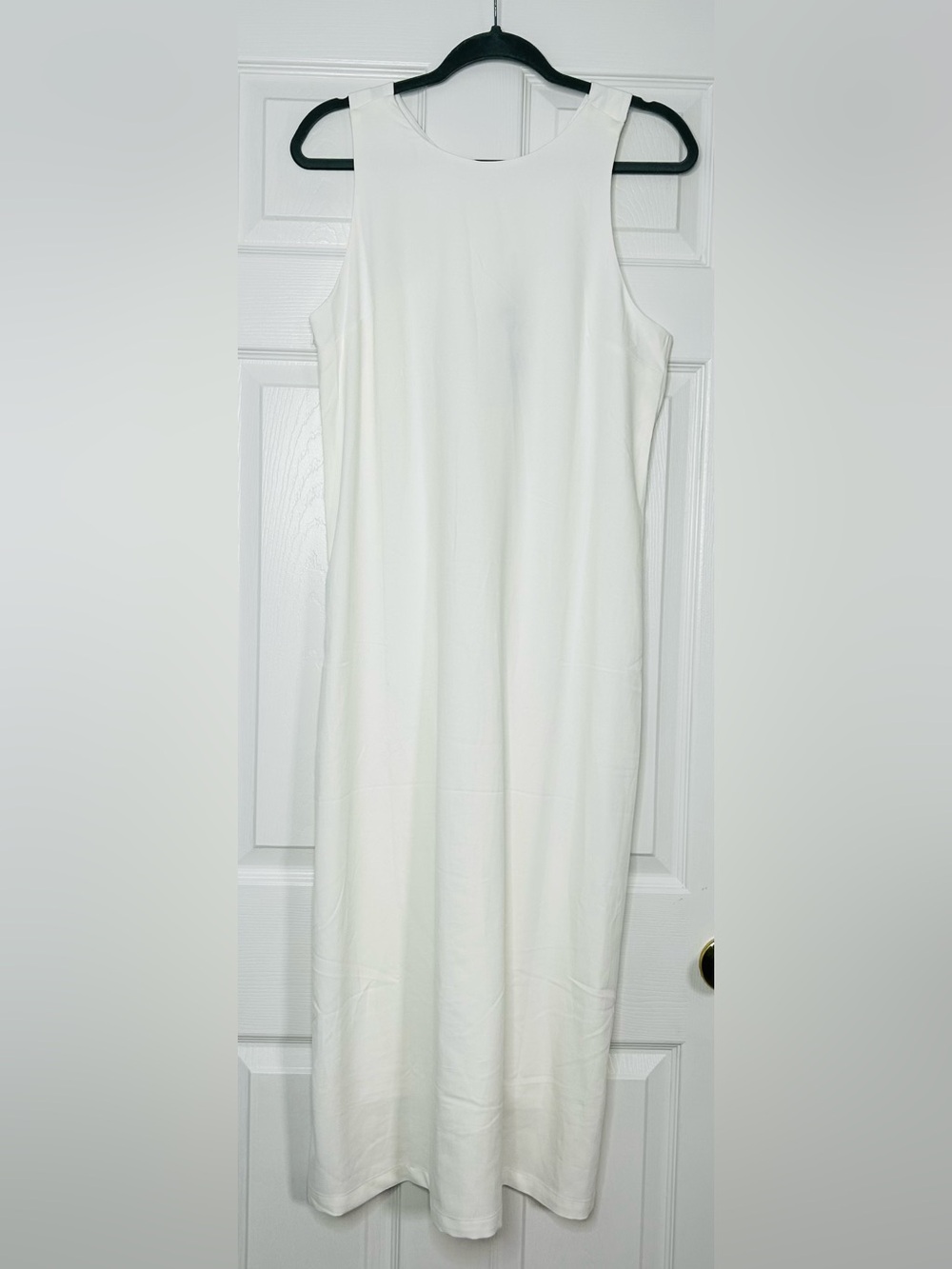 Classic Warm White Sleeveless Maxi Dress, Cross-back detail